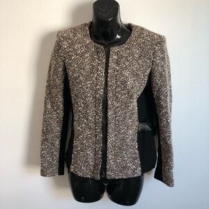 Lafayette 148 New York Tweed Blazer - Black and Brown faux leather trim size 4